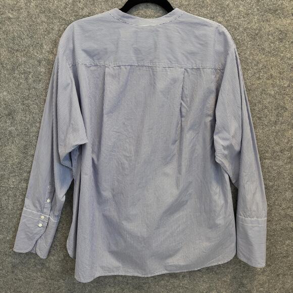 J Crew Shirt Women Size 14 Blue Cotton Thomas Mason Pin Stripe Tuxedo Bib Button - Picture 6 of 12